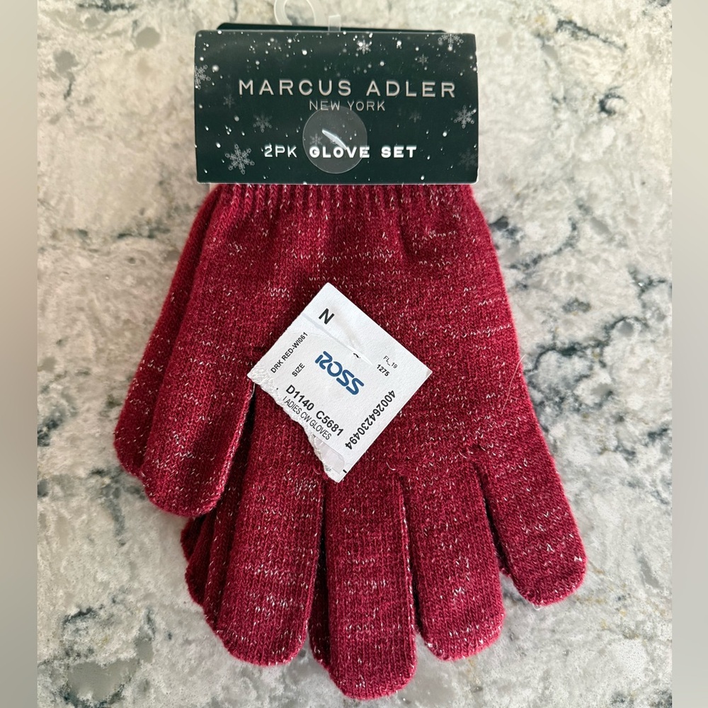 Marcus Adler Burgundy Knit Gloves - 2 pairs